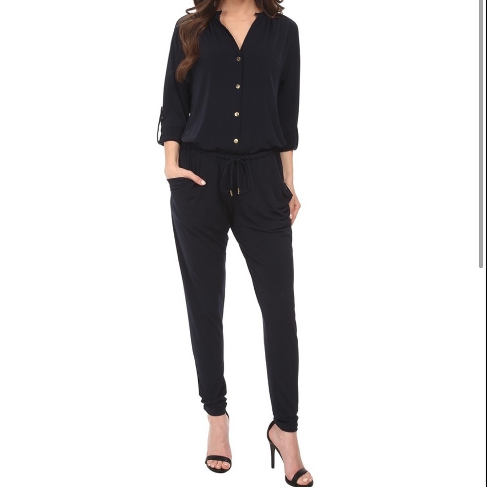Michael Kors Navy Jumpsuit with gold accents